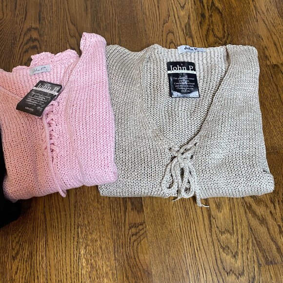 (3) John P. cardigan sweater & pullover L womens NWT Greece tan pink black - Picture 10 of 12